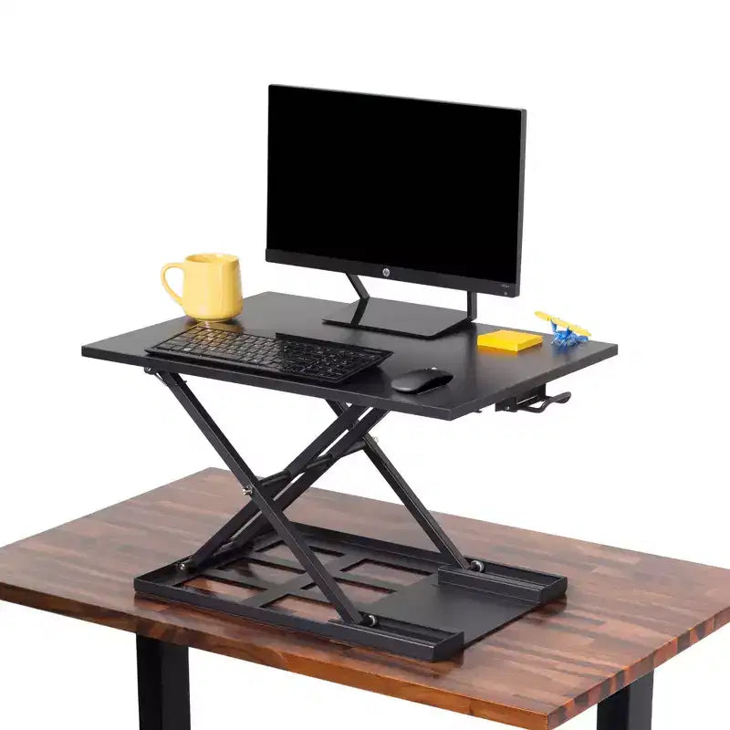 X-Elite Pro 28 Standing Desk Converter with Pneumatic Height-Adjustment - Black Stand Steady