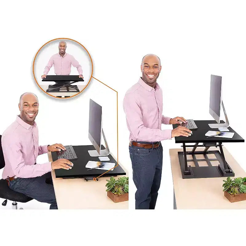 Convertisseur de bureau debout pneumatique réglable en hauteur de 28", noir