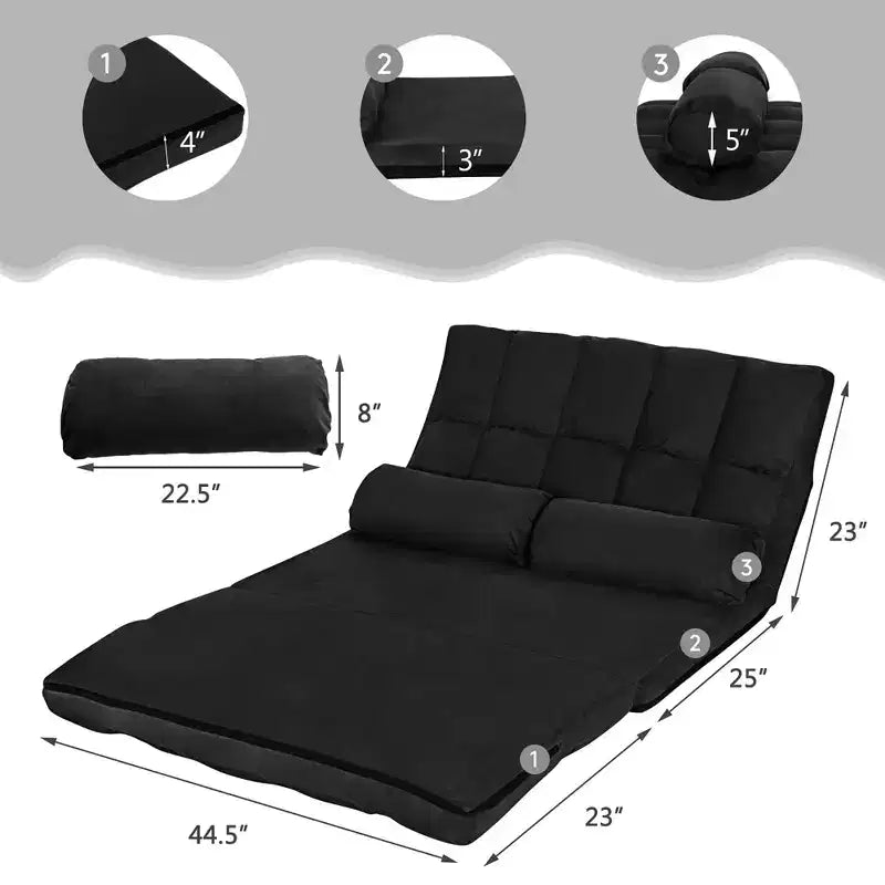 Canapé-lit pliable, réglable sur 6 positions avec 2 oreillers