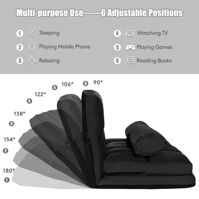 Canapé-lit pliable, réglable sur 6 positions avec 2 oreillers