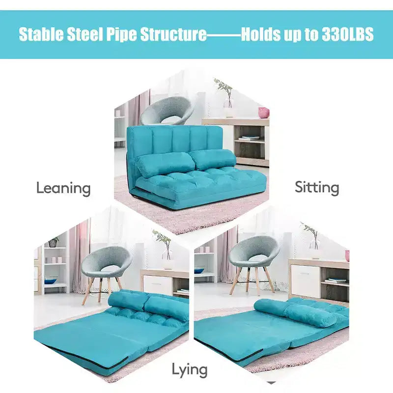 Canapé-lit pliable, réglable sur 6 positions avec 2 oreillers