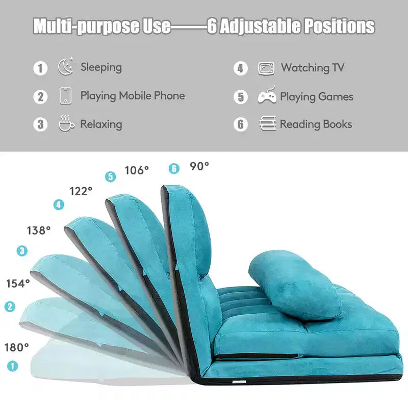 Canapé-lit pliable, réglable sur 6 positions avec 2 oreillers