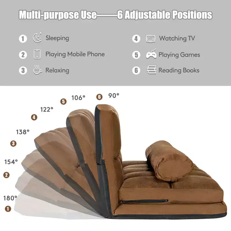 Canapé-lit pliable, réglable sur 6 positions avec 2 oreillers