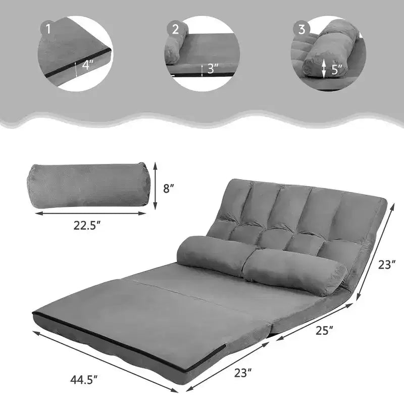 Canapé-lit pliable, réglable sur 6 positions avec 2 oreillers