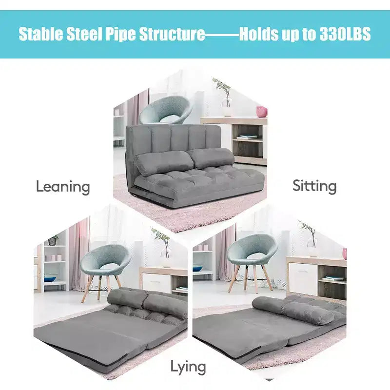 Canapé-lit pliable, réglable sur 6 positions avec 2 oreillers
