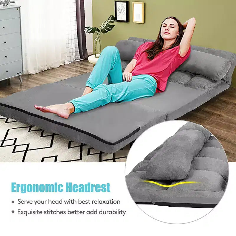 Canapé-lit pliable, réglable sur 6 positions avec 2 oreillers
