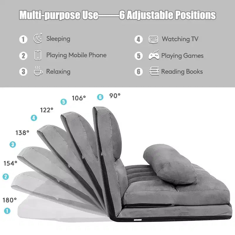 Canapé-lit pliable, réglable sur 6 positions avec 2 oreillers