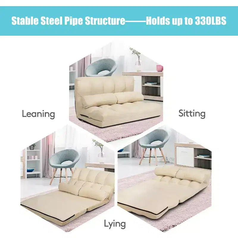 Canapé-lit pliable, réglable sur 6 positions avec 2 oreillers