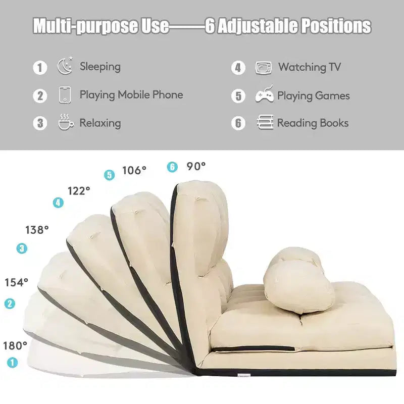 Canapé-lit pliable, réglable sur 6 positions avec 2 oreillers