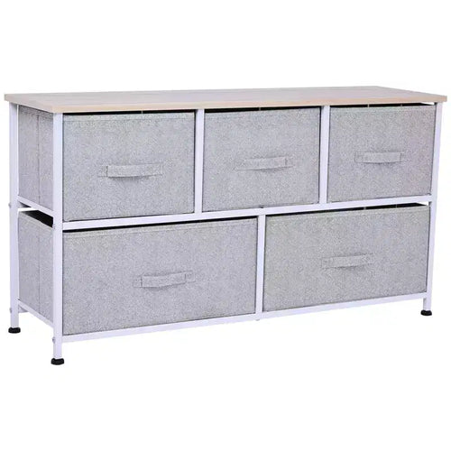HOMCOM 40 L 5 Drawer Horizontal Storage Cube Dresser Unit Bedroom Organizer Livingroom Shelf Tower with Fabric Bins