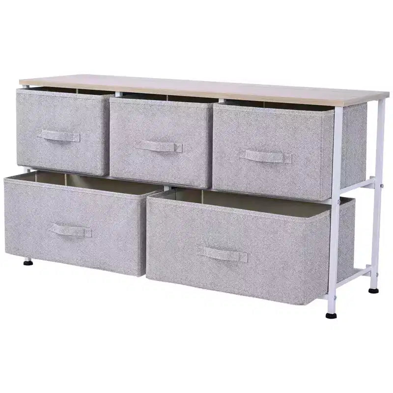 Commode de rangement horizontale 5 tiroirs 40L avec bacs en tissu, organisateur de chambre
