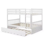 Lit superposé double sur double avec plateforme en bois, lit gigogne et échelle, marron/blanc