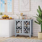 Bahut en bois accentué avec portes persiennes et base surélevée, gris