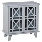 Bahut en bois accentué avec portes persiennes et base surélevée, gris