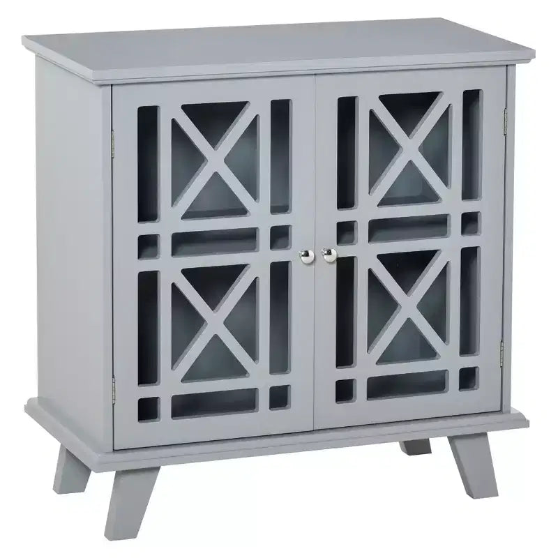 Bahut en bois accentué avec portes persiennes et base surélevée, gris