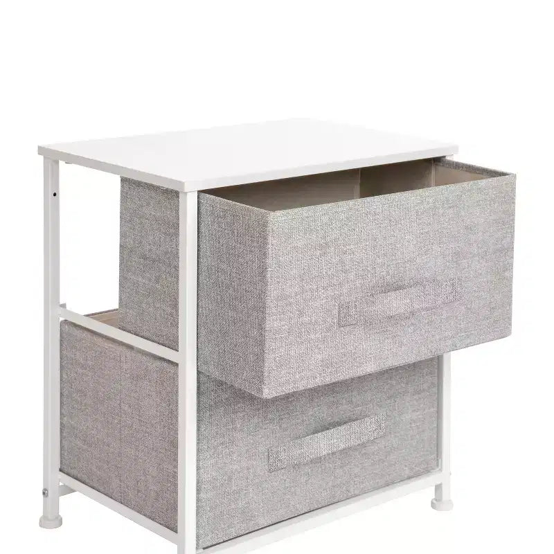 Table de chevet à 2 tiroirs avec plateau en bois, cadre en fonte et tiroirs en tissu faciles à tirer