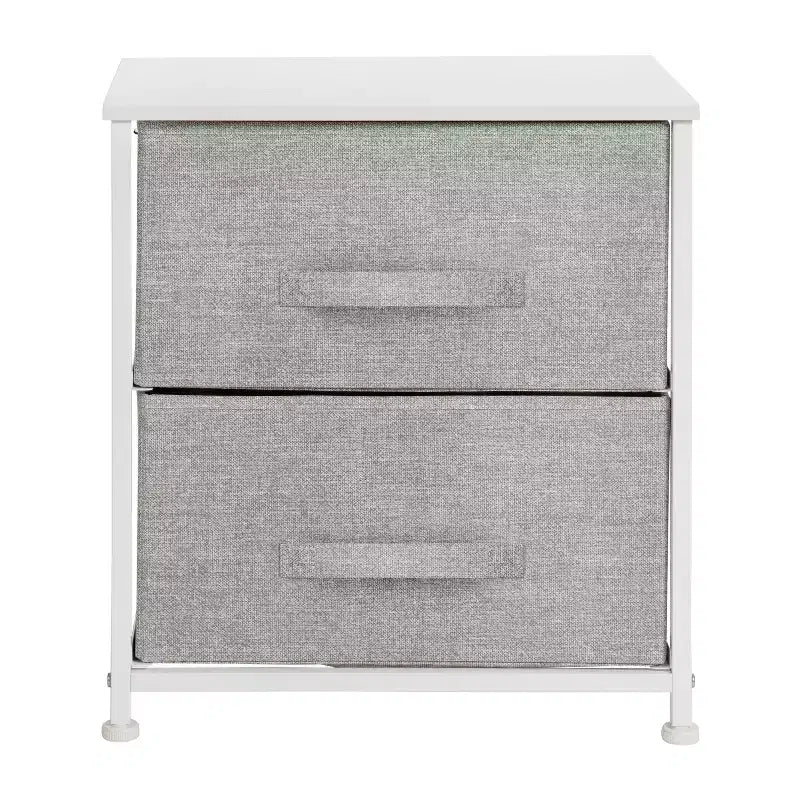 Table de chevet à 2 tiroirs avec plateau en bois, cadre en fonte et tiroirs en tissu faciles à tirer