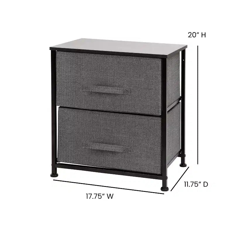 Table de chevet à 2 tiroirs avec plateau en bois, cadre en fonte et tiroirs en tissu faciles à tirer