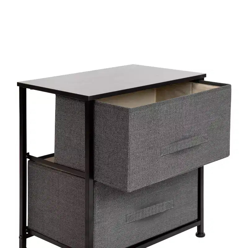 Table de chevet à 2 tiroirs avec plateau en bois, cadre en fonte et tiroirs en tissu faciles à tirer