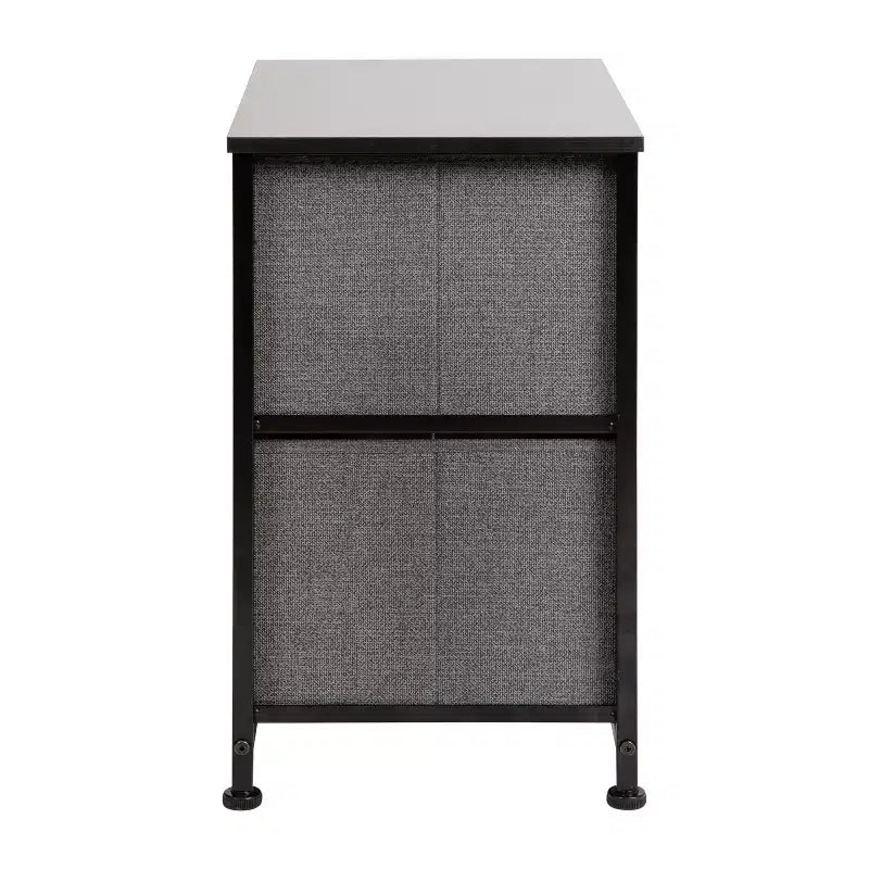 Table de chevet à 2 tiroirs avec plateau en bois, cadre en fonte et tiroirs en tissu faciles à tirer