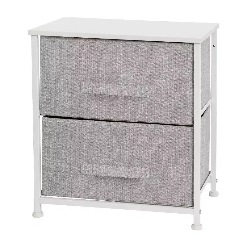 Table de chevet à 2 tiroirs avec plateau en bois, cadre en fonte et tiroirs en tissu faciles à tirer